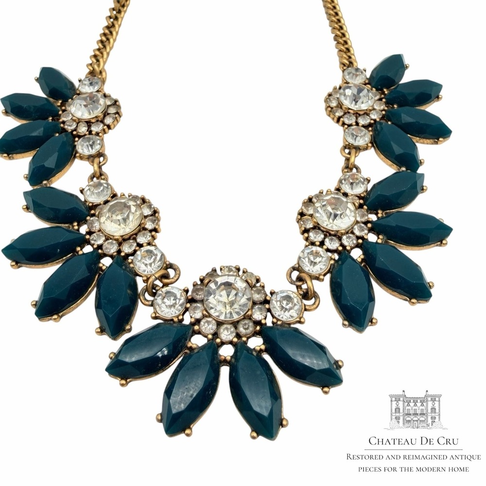J.Crew Teal andโ Clear Crystal Floral Statement Necklace